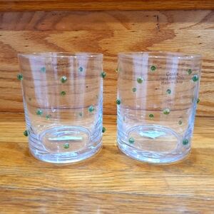 Cute glass cups with green pom dots polka dots set of 2